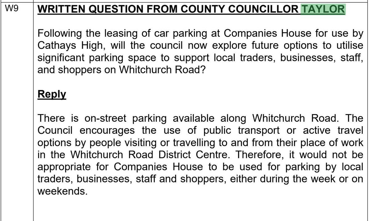🚗 The council has negotiated the use of Companies House car park for Cathays High School - we want the council to plan to use the huge amount of parking to support local schools, shoppers, businesses and traders.

Here's Rhys' recent question to council - buff.ly/3WNHeiO