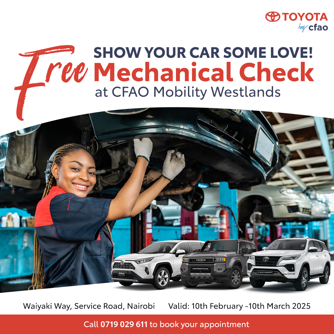 ToyotaCFAOKE's tweet photo. Your car has been with you through traffic jams, road trips, and those “I’ll be there in 5 minutes” moments. This February, return the love with a FREE mechanical check at CFAO Mobility Westlands. Call 0719 029 611 to book your appointment. #QDR #CFAOMobilityDrivesKenya https://t.co/SVHEKg2LCx