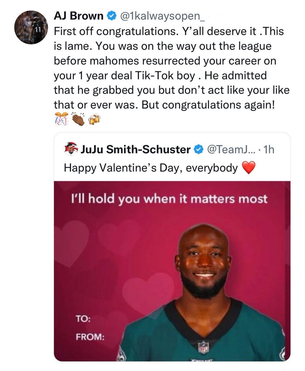 Eagles parade being on Valentine’s Day this week makes this even better. 

Karma is such a bitch.