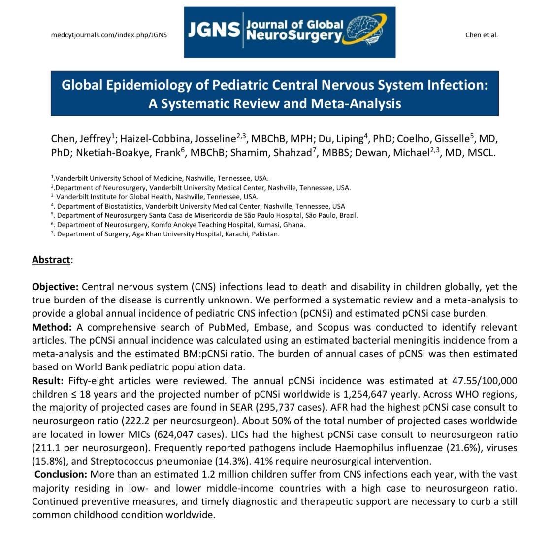 #Newlypublished

Global Epidemiology of Pediatric Central Nervous System Infection: A Systematic Review and Meta-Analysis

Read more at: medcytjournals.com/index.php/JGNS…