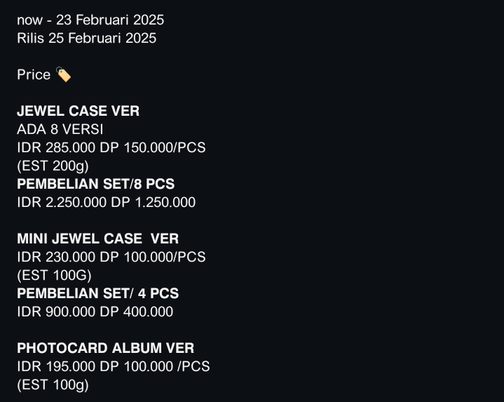 Heart2VIG's tweet photo. OPEN PO ALBUM GD G-DRAGON UBERMENSCH

✅ PILIH VERSI
✅ POB WEB
✅ PILIH WEB PEMESANAN
✅ ada GO
✅ pelunasan by shopee 
close 23 feb 2025
dom jatim/jateng

harga ada di gambar‼️
silahkan Dm untuk pemesanan ya. jangan lupa mention karena DM eror 

#GD #BIGBANG #GDRAGON https://t.co/YNTB7iLXqJ