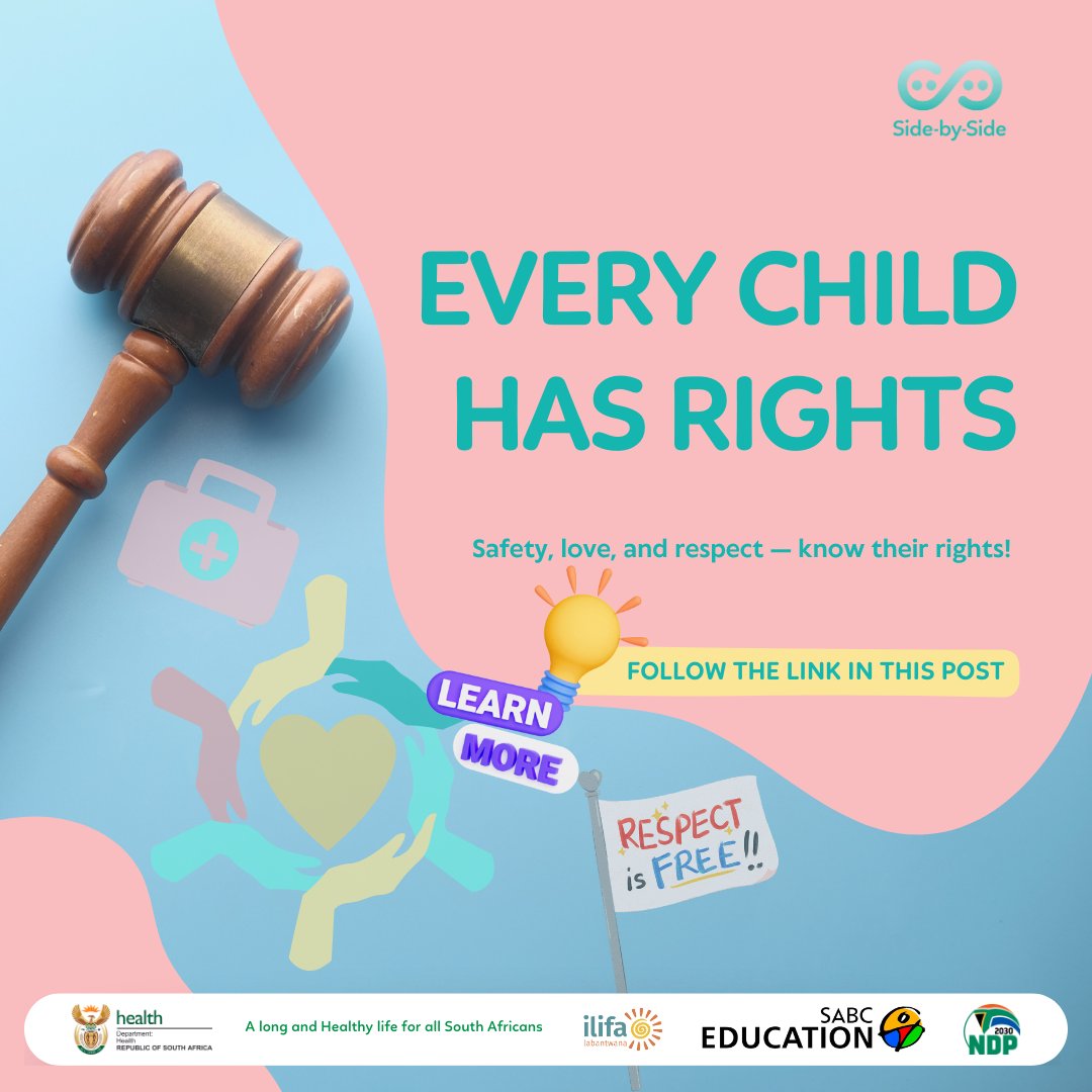 SABCEducation's tweet image. ⚖️ Every Child Has Rights From safety to self-expression, children deserve protection and respect. Know their rights!

👉 Listen now: omny.fm/shows/side-by-…🎧 
Available in your home language!

#ChildRights #ParentingMatters