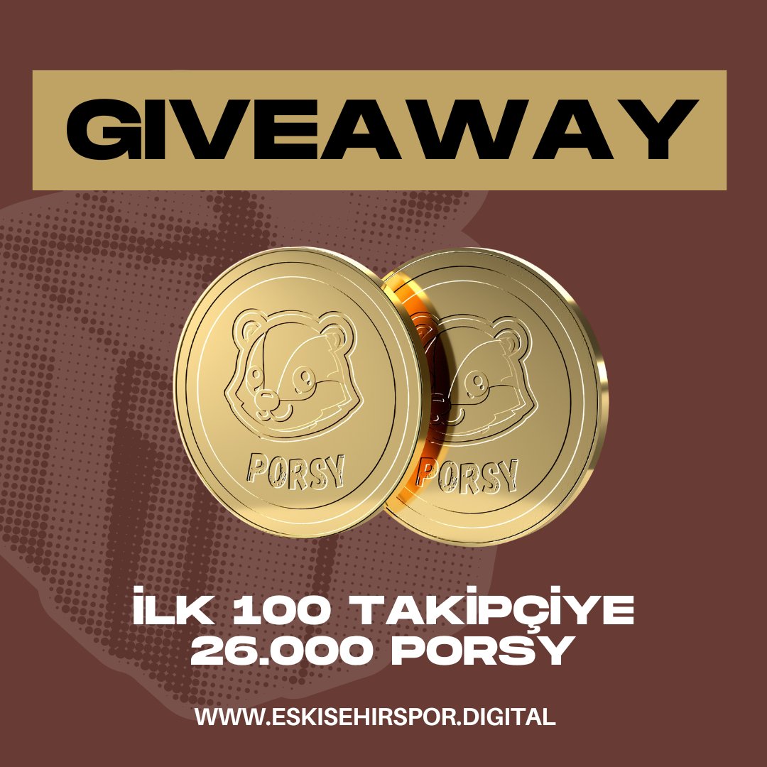 🏆 ilk 100 Takipçiye 26.000 PORSY Meme Token Hediye! 🎉

Kazanmak için: 1⃣ Hesabımızı takip et 2⃣ Bu tweet'i retweet et 3⃣ Bu tweet'i beğen 4⃣ ERC20 adresini paylaş 5⃣ 2 arkadaşını etiketle

Daha fazla PORSY için eskisehirspor.digital

#Eskisehirspor #PORSY #MemeToken