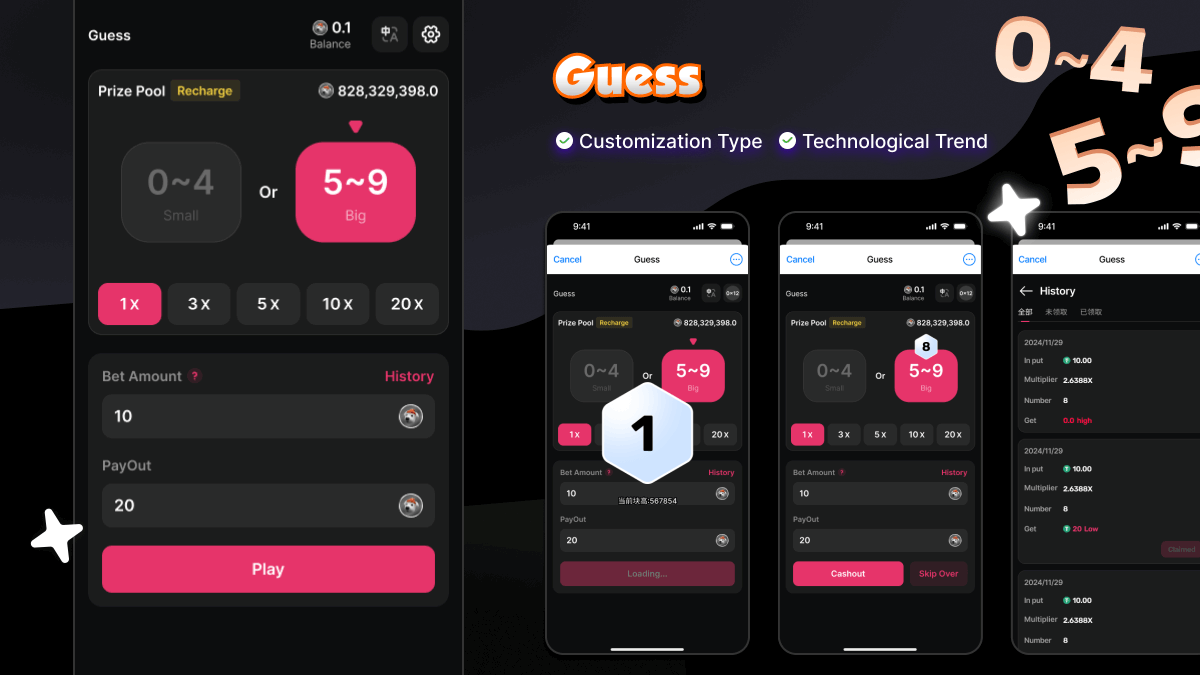 RuleOSEco's tweet photo. 💥The new Ruleos template "Guess" has been launched.
🎮Players need to choose a number from 0 - 4 (small) or 5 - 9 (big), and those who guess the correct range win.
👉Trial: https://t.co/4RDFyjUq5Q https://t.co/LJMPlJdnrr