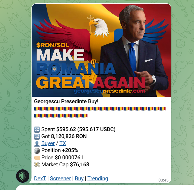 🚀 $RON - Still under 100K market cap! 🇷🇴🔥

Early buyers are already jumping in… How much time do you have before it explodes? ⏳👀

📈 Romania now has its own MEME COIN! No taxes, just hype and community!

📲 Don’t stay on the sidelines! $RON is still super early!