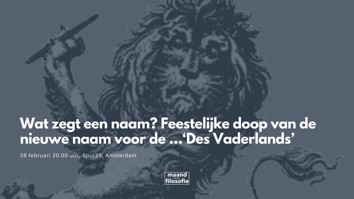 Save the date! De ‘… des Vaderlands’ erefuncties krijgen een nieuwe naam! Met o.a. Babs Gons, Marjan Slob &amp; Andrea van Pol. Mis het niet!

Vrij. 28 feb, 20u., Spui25, A'dam.
Info &amp; tickets: spui25.nl/programma/wat-…

I.s.m. Denker, Stripmaker, Theoloog, Fotograaf en Componist.