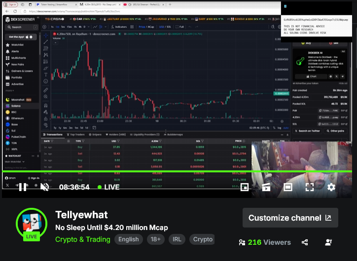 <a href="/MarcellxMarcell/">Marcell</a> is it this streaming coin 8 1/2 hours deep?
kick.com/tellyewhat
GzR68ShzdLDEHuphm1sGD8YZWa4JEGxqx7z15LNWpump