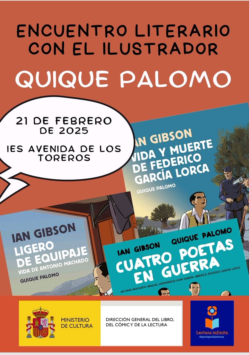 AvenidaIes's tweet photo. Los alumnos de 2° ESO tendrán el gusto de disfrutar de un encuentro literario con el ilustrador Quique Palomo ✏️✏️📚📚 #lecturainfinita @librolecturagob https://t.co/q0pcE2Sq4h