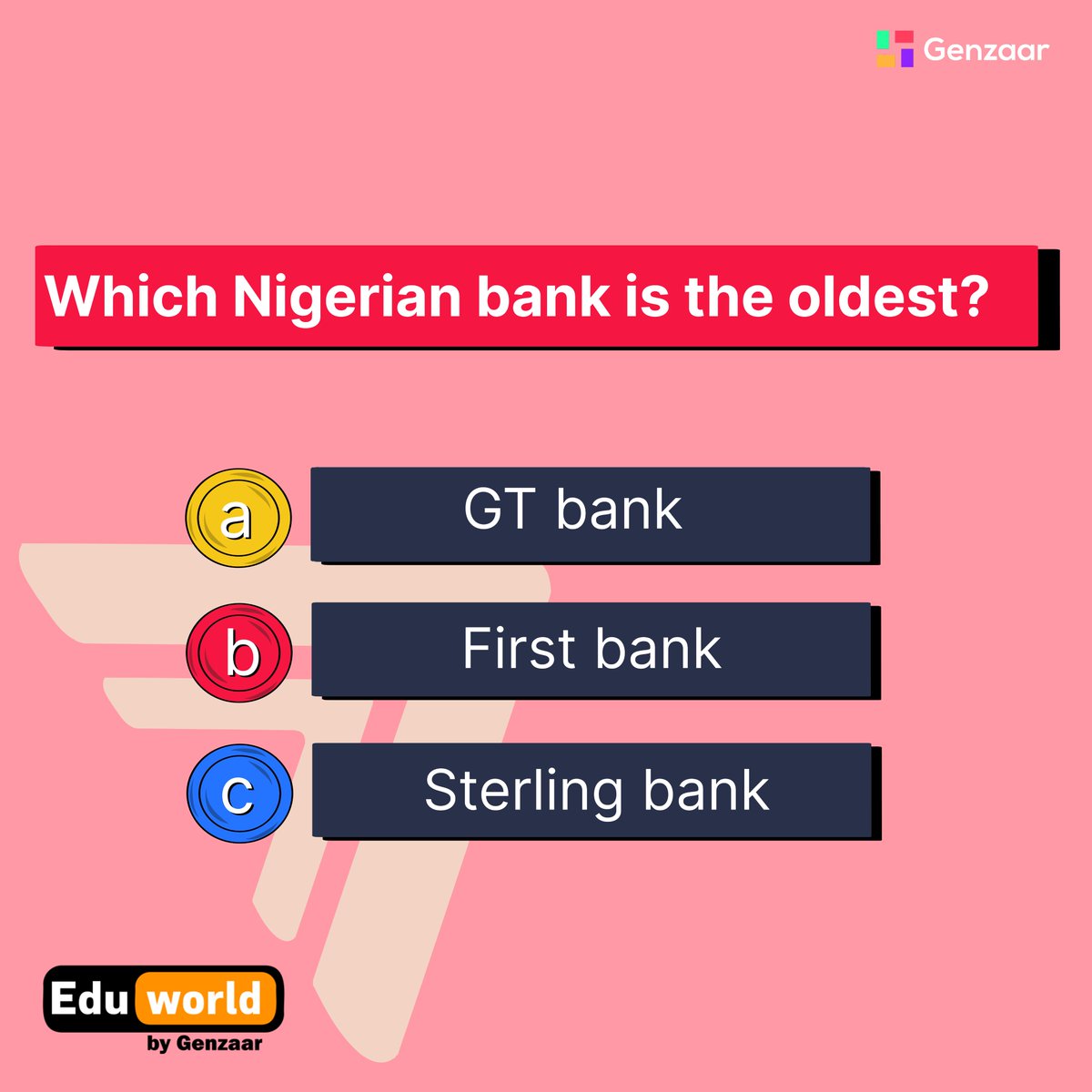 Genzaarapp's tweet image. Which Nigerian bank is the oldest? 

Drop your guess in the comments! Let's see who's getting this right. 👇

Join the Eduworld waitlist today to learn more about money in a fun way 🔗 [genzaar.app/eduworld]

#FinancialUpdates #FinanceForAll #Genzaar