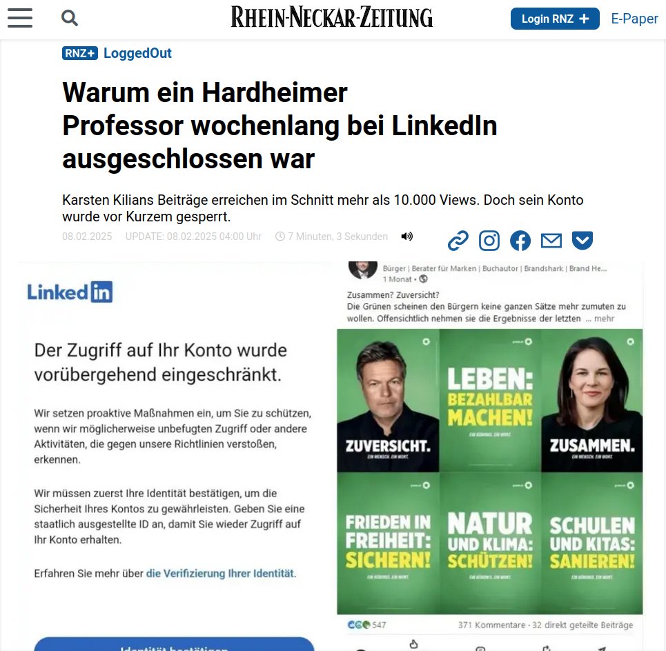 johannmartelmdb's tweet photo. Ein Professor aus #Hardheim spricht sich gegen die Grünen auf #LinkedIn aus und wird dort gesperrt.
Auch wenn er vielleicht nicht #AfD wählt, so bekunde ich meinen Respekt für seinen Mut zu freier Meinungsäußerung.
Er soll zu X wechseln - X is the media now!
#musk #elonmusk https://t.co/2cYChNq8E2