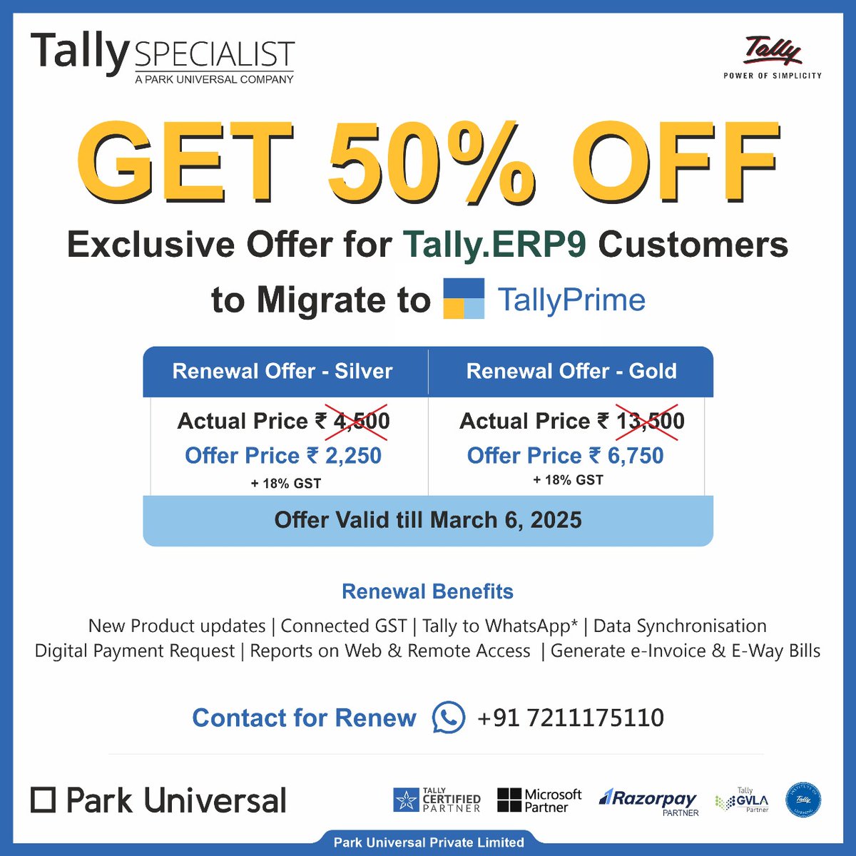 specialisttally's tweet image. Exclusive Offer for Tally.ERP 9 Users! 
Upgrade to TallyPrime and enjoy 50% OFF! Don’t miss out—this special offer is valid only till March 6, 2025. Upgrade today! 
#TallyPrime #TallyERP9 #BusinessGrowth #ERPUpgrad
