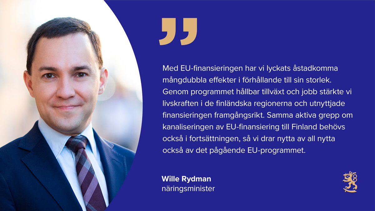 🔸 Programmet hållbar tillväxt och jobb satsade 3 miljarder euro på de finländska regionernas livskraft.
🔸 EU:s regional- och strukturpolitik stöder forskning, innovationer, små och medelstora företags tillväxt, sysselsättning och kompetens.

Läsa mer.👇
tem.fi/sv/-/goda-resu…