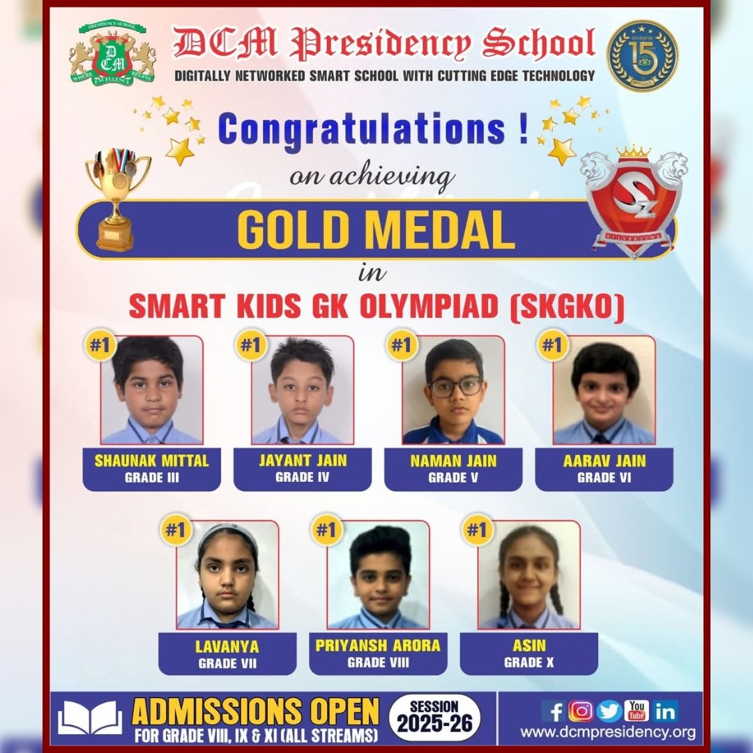 DCMPresidency's tweet image. Congratulations to the Gold,Silver and Bronze medal winners of Silverzone Smart Kids GK Olympiad
Well done students !!
#bestschoolinludhiana #DCMP #olympiadchallenge
#matholympiad