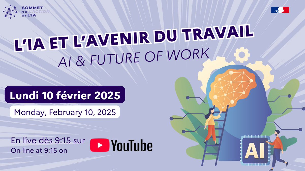 [RAPPEL] 📣 Nous vous invitons à suivre notre journée de conférence "L'IA et l'avenir du travail" dès 9h15 sur Youtube ! 
🔗 youtube.com/watch?v=OI2AZD…

Nous vous attendons nombreux en cette occasion !