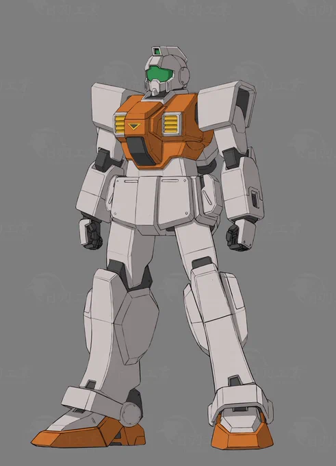 週刊日羽インダストリィ「先行量産型ジム宇宙用」「GNO2」に登場陸戦型ジムの「ほぼ同型の宇宙用タイプも存在する」「宇宙用のEタイプと基本設計は同じ」という文章設定からこのようなデザインにされたと思われるサンダースが乗っていたのがE型(C型っぽい)だとすると、こちらは[E]型なのだろうか 