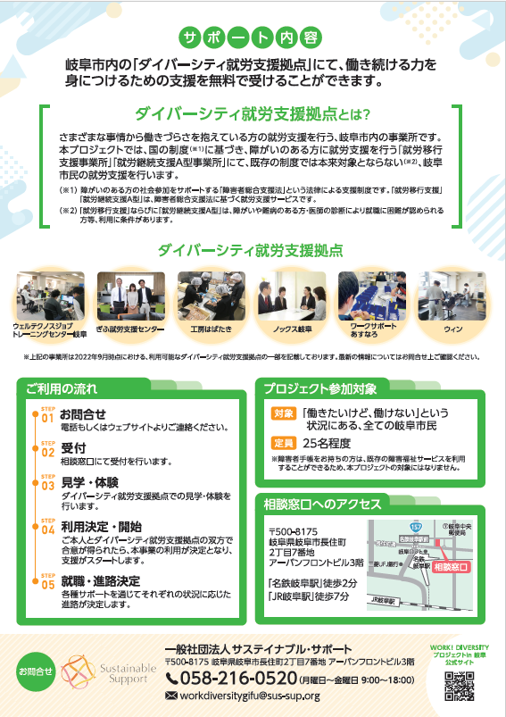city_gifu's tweet photo. 働きたいのに働けない状況にある方へ
「WORK!DIVERSITY
プロジェクト in 岐阜」
を実施しております。
働くことに自信がない方など
お悩みの方は
お気軽にご相談ください。
労働雇用課
#WORKDIVERSITY
#ワークダイバーシティ
#就労支援 #岐阜市 https://t.co/3wKa0Ji2QW