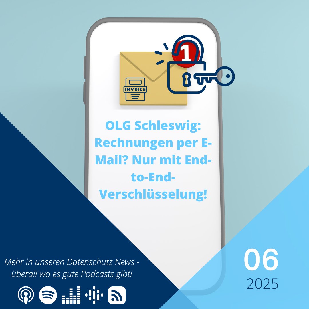 DS_Talk's tweet photo. Das OLG Schleswig-Holstein fordert, dass Unternehmen beim Versand von Rechnungen per E-Mail ein ausreichendes Schutzniveau sicherstellen – idealerweise durch End-to-End-Verschlüsselung.
▶️ mehr dazu im #DSTalk
https://t.co/4n7S14dkpF https://t.co/Uk5w0RVXCg