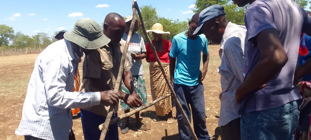 we capacity built communities in the A Frame technique. A Frame an A shaped structure made from wooden poles or thin metal poles that can be easily constructed and used to peg flat or graded contours or water drains