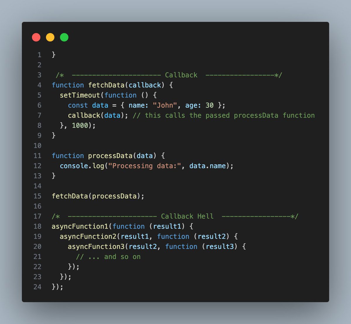 frontenddevsite's tweet image. What are Javascript callbacks? Lets dive deep into this with example