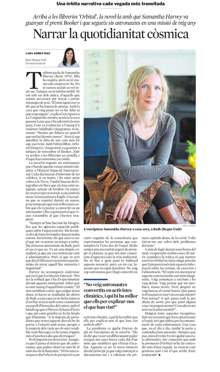 Ed_62's tweet image. 🌌 “Molts senten una necessitat urgent de protegir el planeta, ja que són més conscients d’aspectes com la crisi ambiental.”

🗞 A @LaVanguardia recullen les declaracions de l'autora del llibre 'Orbital', #SamanthaHarvey.
