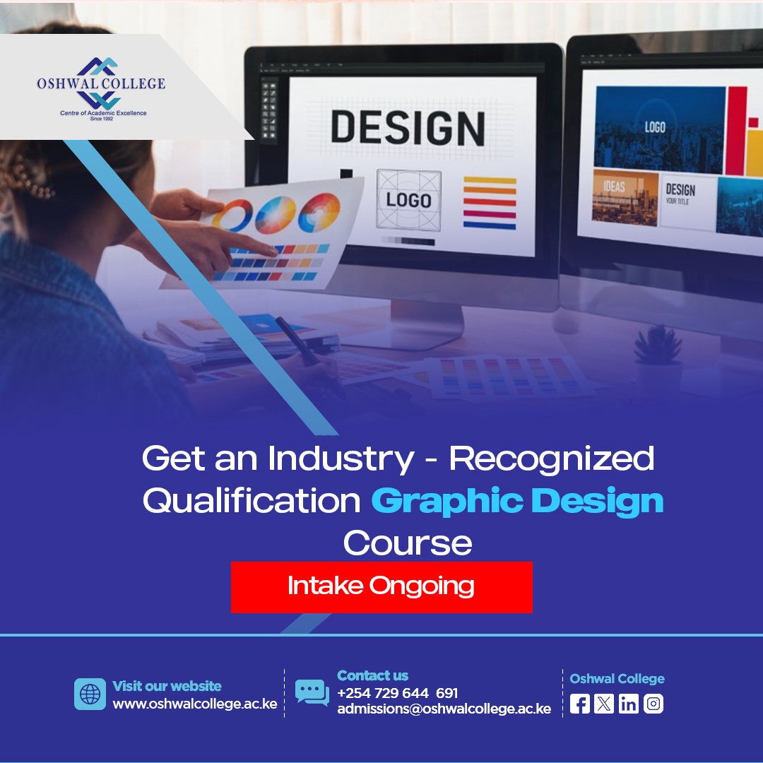 Gain essential skills in Graphic Design at Oshwal College. Apply today via 🔗 oshwalcollege.ac.ke

📍 2nd Parklands Avenue, Nairobi, Kenya

#CentreOfAcademicExcellence