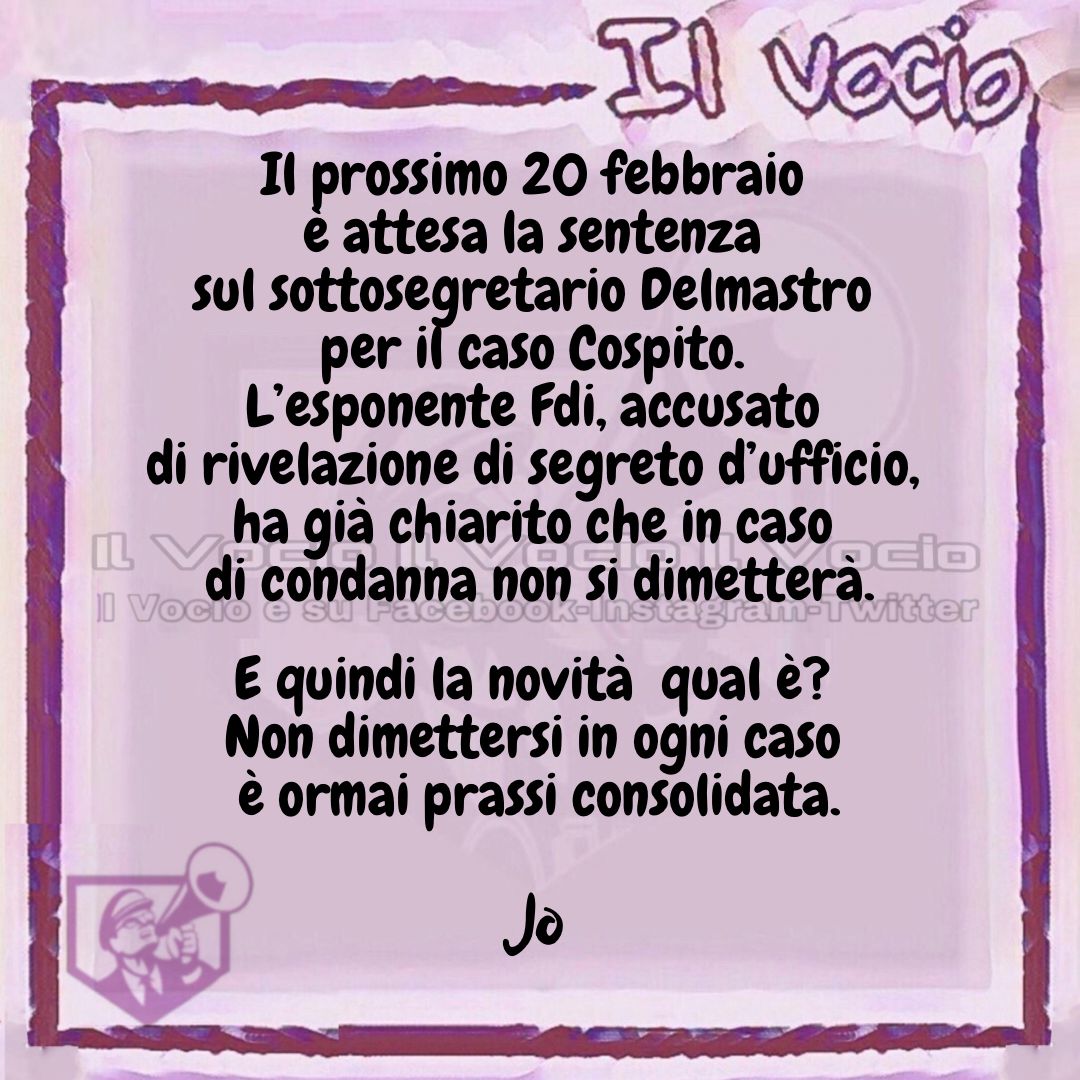 ilvocio's tweet photo. Jo@ciullivan
#10febbraio #ilvocio #DelMastro #sentenza #rivelazionesegretodufficio #Cospito #DelMastrodimettiti #prassi #Santanchè https://t.co/gSCRkJ3uac