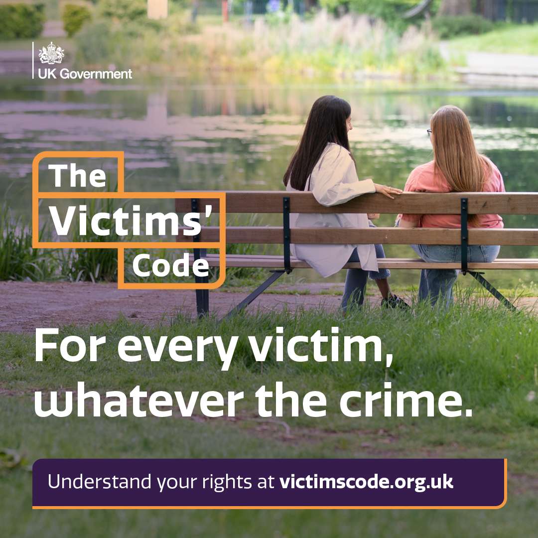 VictimSupport's tweet image. Have you heard about the #VictimsCode?

It explains the rights that everyone can expect to receive as a victim of crime. This includes the right to be informed about the criminal justice process and the support available.

Find out more: victimandwitnessinformation.org.uk/your-rights/as…