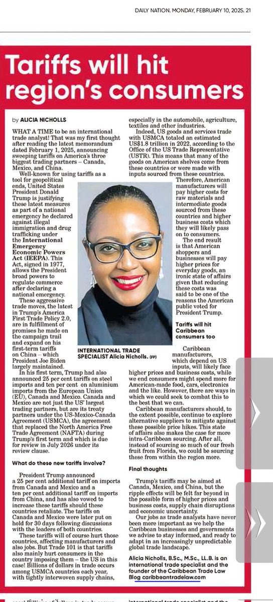 Thank you Nation News for sharing my latest blog piece talking about the potential fall-out of this threatened tariff war for the Caribbean region.  More to come on this soon! #trade #tradepolicy #us #usmca