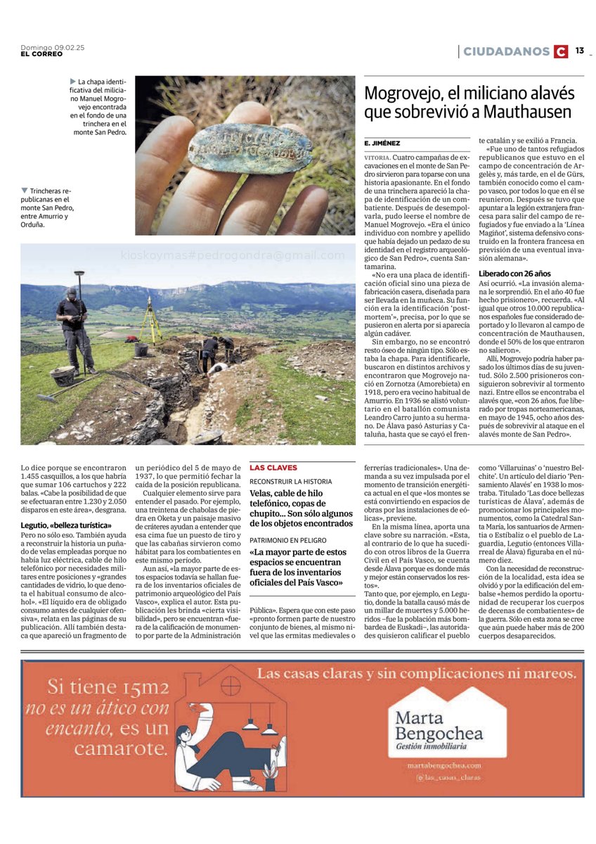 Ayer amanecimos con un completo reportaje de Elena Jiménez en <a href="/elcorreo_alava/">El Correo Álava</a>, empleando "Euzkadi en Ruinas" de <a href="/SantamarinaJosu/">Josu Santamarina</a> para aproximarnos a las huellas de la Guerra Civil que Álava todavía desentierra 🔎