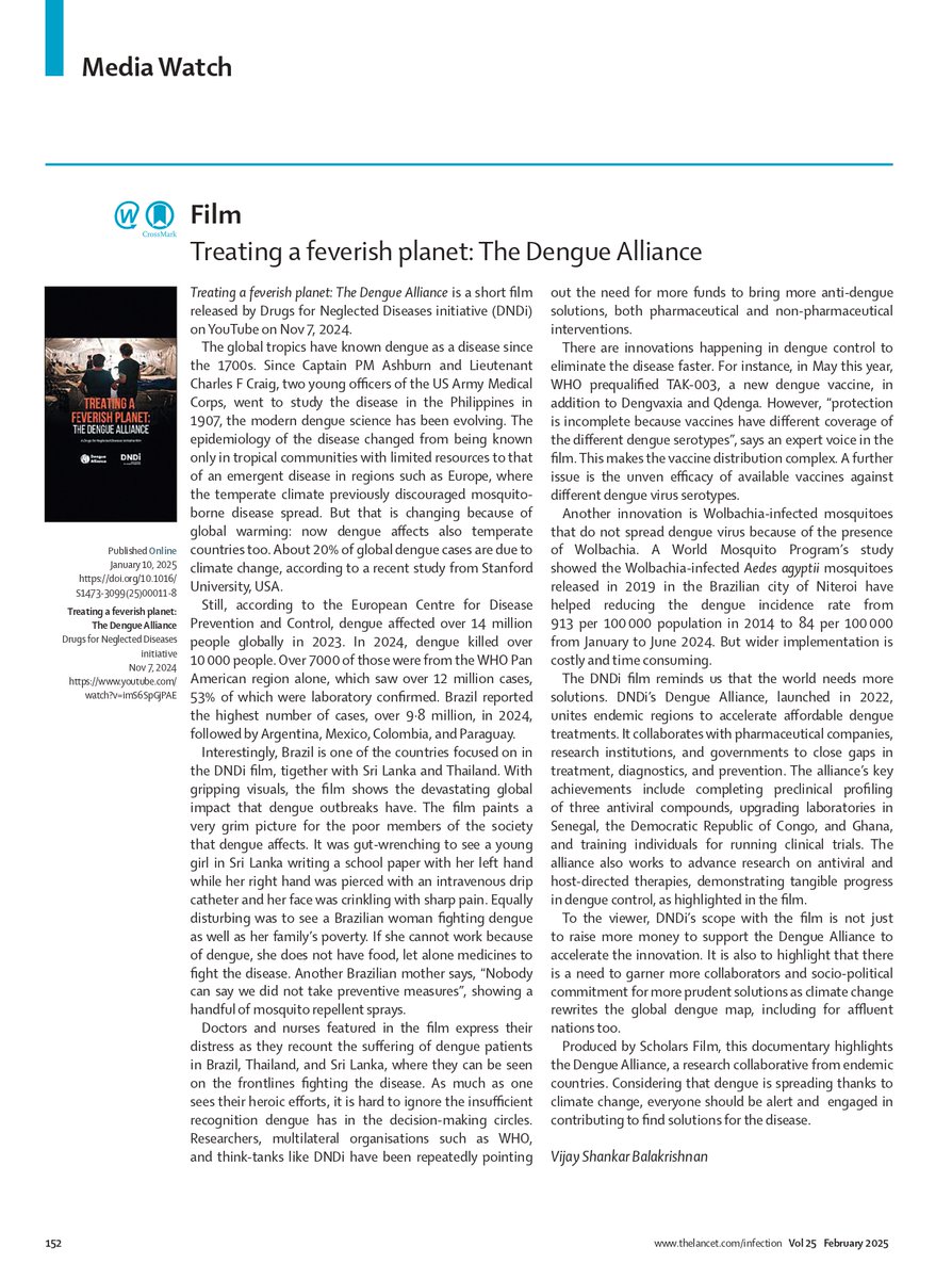 Here is the <a href="/TheLancet/">The Lancet</a> review of our short film- ‘Treating a feverish planet: The Dengue Alliance’ stressing the need for all stakeholders to collectively find solutions for #dengue.