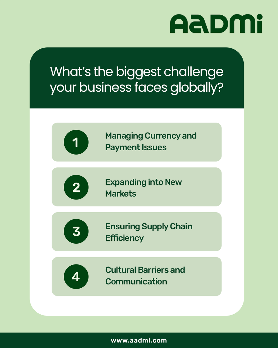 AadmiConsulting's tweet image. Is your business struggling with scaling globally, managing payments, or regulations? Vote now and let us know what your business is battling with on a global scale.

Visit: aadmi.com

#Aadmi #GlobalBusiness #ScalingChallenges #Payments #Regulations #BusinessGrowth