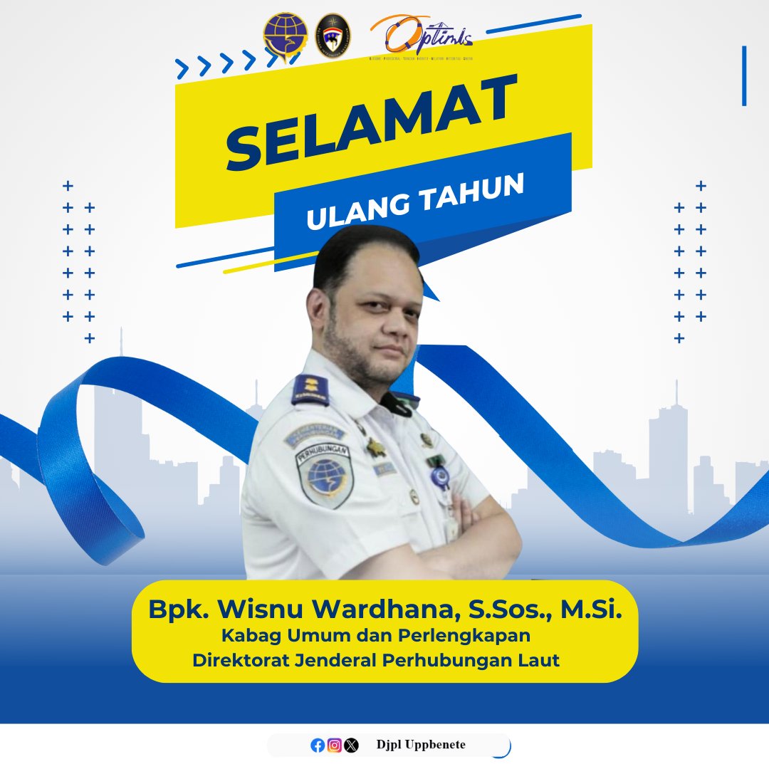 BeneteUpp's tweet photo. Senin, 10 Februari 2025
Hay#kawanlaut Kepala Kantor UPP Kelas II Benete beserta Seluruh Staf Mengucapkan Selamat Ulang Tahun Bapak Wisnu Wardana, S.Sos., https://t.co/rRhKrHu7aw. Kepala Bagian Umum dan Perlengkapan Direktorat Jenderal Perhubungan Laut . https://t.co/chipPFMPrD