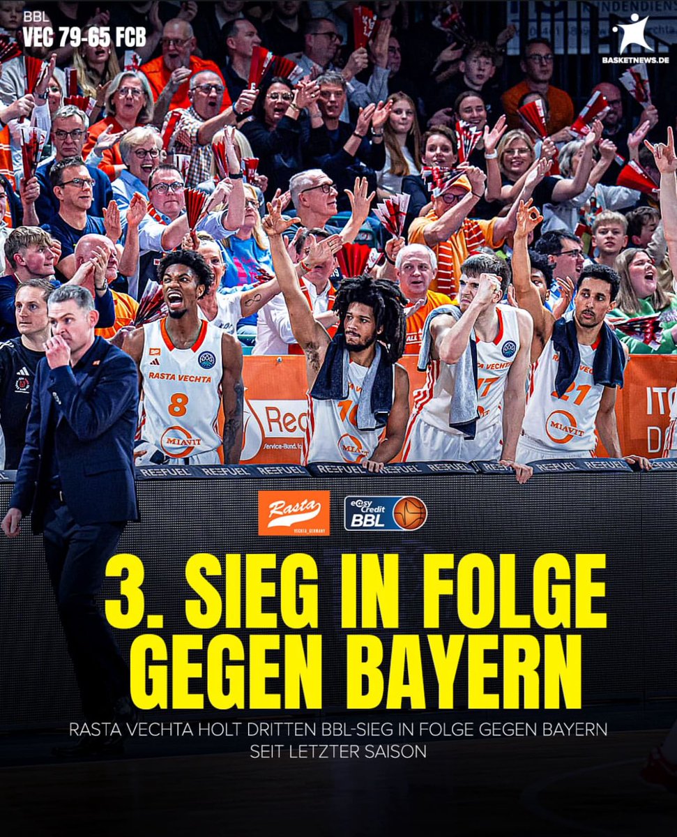 3. Sieg in Folge gegen den <a href="/FCBBasketball/">FC Bayern Basketball</a> 😀🧡 was für ein tolles Spiel war das gestern Bitte und diese Stimmung wieder einmal unglaublich 🤯  <a href="/easyCreditBBL/">easyCredit BBL</a> <a href="/dynsport/">Dyn Media</a>