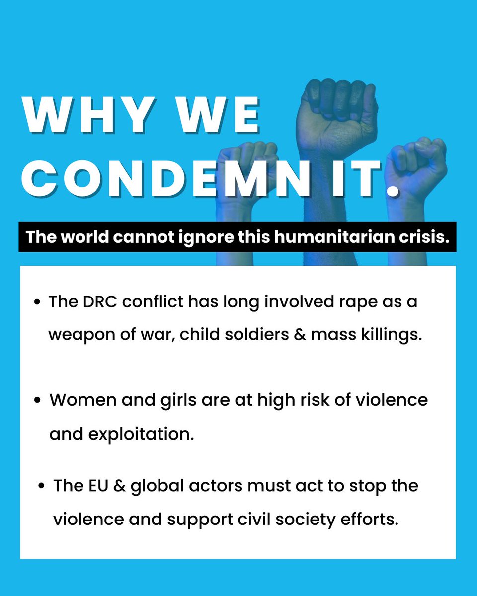 ⚠️We strongly condemn the invasion of #Goma by #M23 rebels.

✊️We call for immediate measures to protect women &amp; girls, and end the violence in the Democratic Republic of Congo. 

🔗Read our full statement:
 wecf.org/call-for-immed…

#EyesonGoma  #DRC #Congo #HumanRights #TheEu