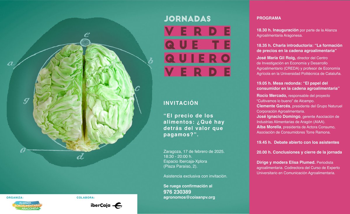 📢Nueva edición de la jornada "Verde que te quiero verde" sobre el precio de los alimentos, ¿qué hay detrás del valor que pagamos? 🛒

📆lunes 17 febrero, 18.30 horas
📍Xplora <a href="/ibercaja/">Ibercaja</a> 
📝976 230389 / agronomos@coiaanpv.org