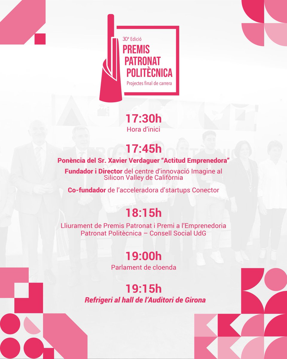 Patronat Politècnica (@patronateps) on Twitter photo 30a Edició dels Premis Patronat – Vine a celebrar el talent i la innovació! El pròxim dimarts 18 de febrer a
<a href="/auditori_gi/">Auditori Palau de Congressos de Girona</a>
a partir de les 17:30 hores. No et perdis aquesta gran cita amb la innovació i el talent universitari! Us hi esperem! 30a Edició dels Premis Patronat – Vine a celebrar el talent i la innovació! El pròxim dimarts 18 de febrer a
<a href="/auditori_gi/">Auditori Palau de Congressos de Girona</a>
a partir de les 17:30 hores. No et perdis aquesta gran cita amb la innovació i el talent universitari! Us hi esperem!