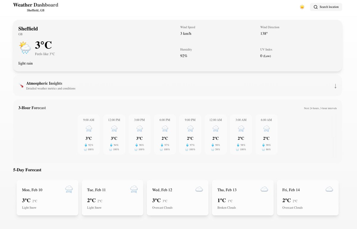 mikewebdevelop's tweet image. Just launched my minimalist weather app featuring a 3-hour forecast,atmospheric insights, and a smooth dark/light mode toggle.I wouldn’t be starting as a web developer if I didn’t release a classic weather app with a bit of a smile weatherapp.mikewebdeveloper.co.uk

#WebDev #WeatherApp #UX
