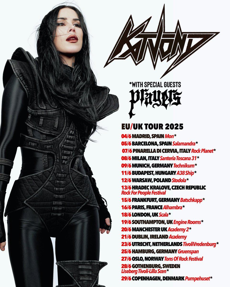 ⚔️🖤 ANNOUNCING EU/UK TOUR DATES!!! 🖤⚔️ I’m so excited to come play for you this summer! Presale starts Wednesday at 10am local time with password VAMPIRELOVE. Public onsale is Friday at 10am local time. Get your tickets at katvond.com! Limited VIP upgrades will be