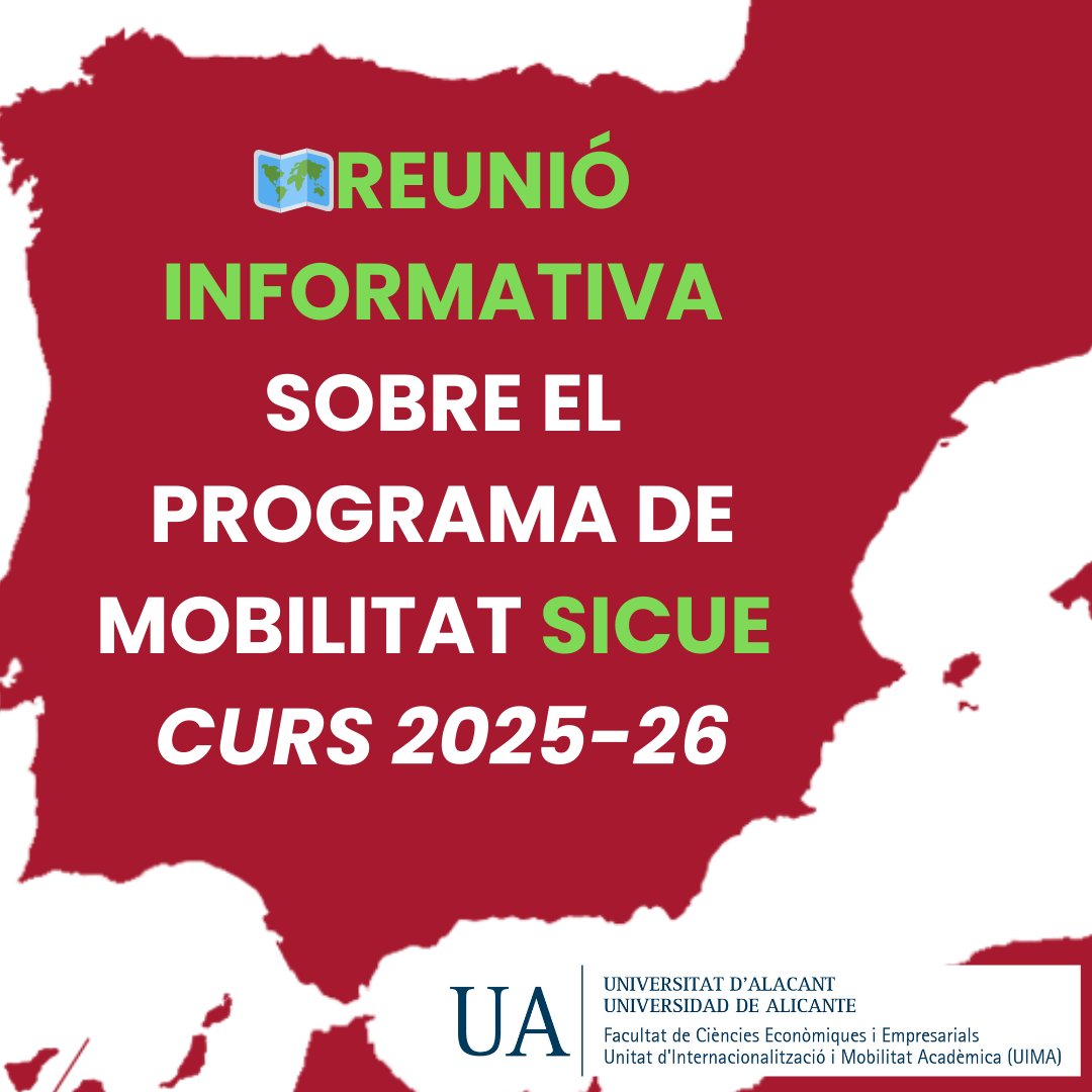 🚄🧑‍🎓¿Quieres cursar parte de tus estudios en otra universidad española? 
🗓️¡El 13 de febrero se abre plazo para solicitar movilidad SICUE!
🤷¿Aún dudas? ¡No te preocupes! Resolveremos tus inquietudes en una reunión el lunes 17 de febrero a las 12h en el Aula V. Vives (Facultad)