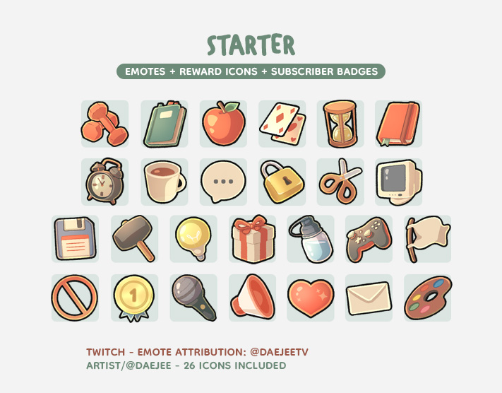 daejee_'s tweet photo. 📦✨ STARTER PACK

Des icônes/emotes parfaites pour débuter les streams ? Elles sont là et SANS texte ! 
De quoi les utiliser comme bon vous semble ✌️

N'hésitez pas à partager mon travail pour l'algo ça fait toujours plaisir ! 🤎
Pour me créditer sur twitch : DaejeeTV https://t.co/Nyd9Ku4OHs