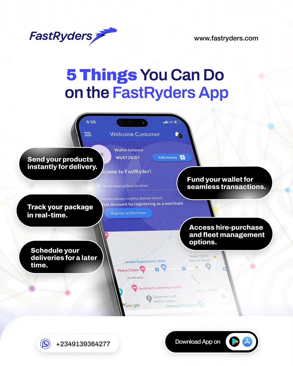 FastRydersNG's tweet photo. The FastRyders App makes deliveries easy for businesses and individuals. You can book instant or scheduled deliveries and track them in real time. With FastRyders, deliveries are faster, safer, and more convenient.
.
#businessowners #fastrydersapp #fastryders #logisticscompany https://t.co/mOf0jJkW6E