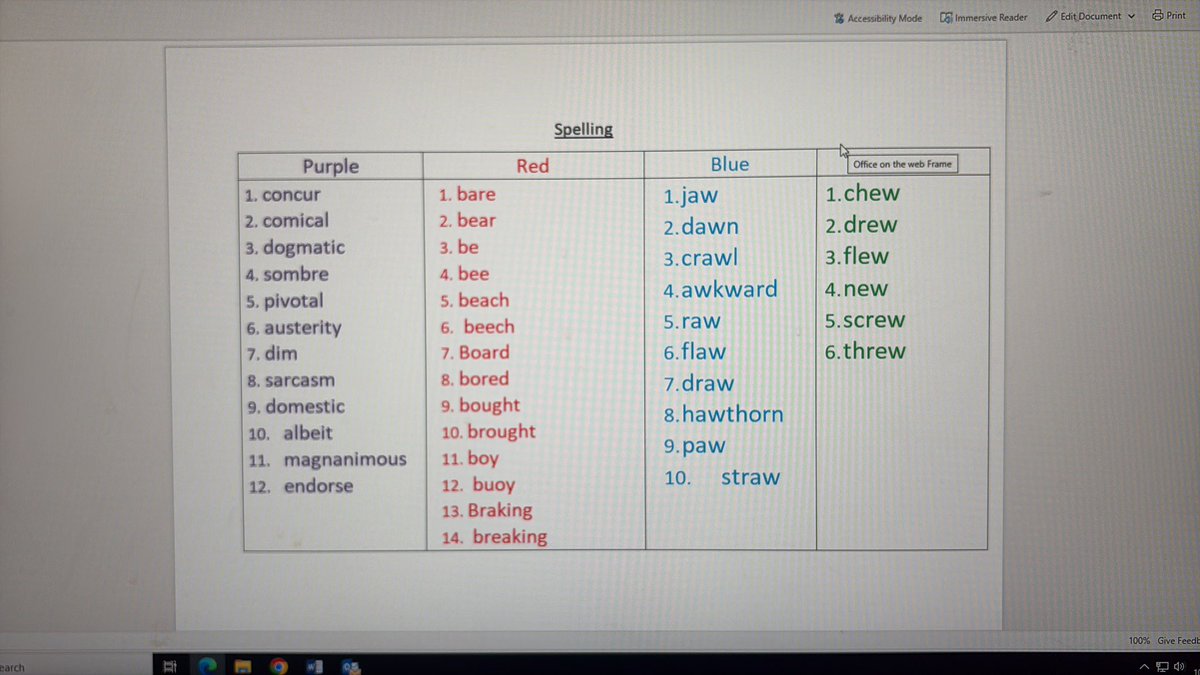 P7's spelling words week beg 10.02.25 😊🍎