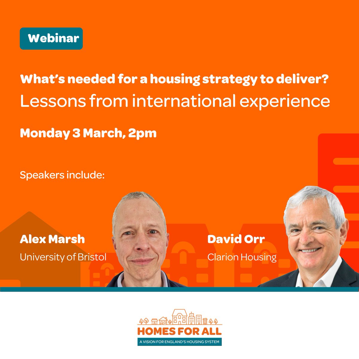 What works for a successful housing strategy? Join our webinar on Monday 3 March for new insights from international lessons.

We’ll be joined by <a href="/AMarshUoB/">Alex Marsh @ UoB</a> and <a href="/DavidOrrCBE/">David Orr</a> as they outline emerging research.

Register: bit.ly/3Q5SiDV

#HousingCrisis #HomesForAll