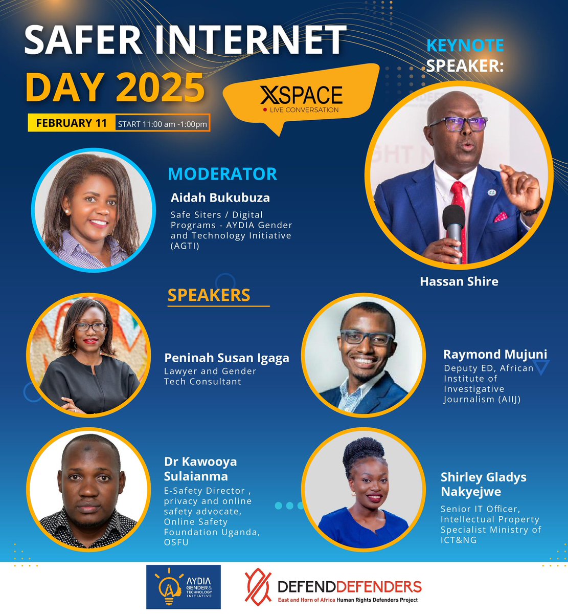 AYDIA Gender and Technology Initiative (AGTI) (@aydiagendertech) on Twitter photo With support from <a href="/DefendDefenders/">DefendDefenders</a>, we are honored to host #SaferInternetDay 11th February, from 11am - 12pm EAT, with aim of promoting safer & responsible use online tech & digital communication.
Join us👉🏿 x.com/i/spaces/1djxX… as <a href="/Hassan_shire/">Hassan Shire</a> opens the space with a keynote With support from <a href="/DefendDefenders/">DefendDefenders</a>, we are honored to host #SaferInternetDay 11th February, from 11am - 12pm EAT, with aim of promoting safer & responsible use online tech & digital communication.
Join us👉🏿 x.com/i/spaces/1djxX… as <a href="/Hassan_shire/">Hassan Shire</a> opens the space with a keynote