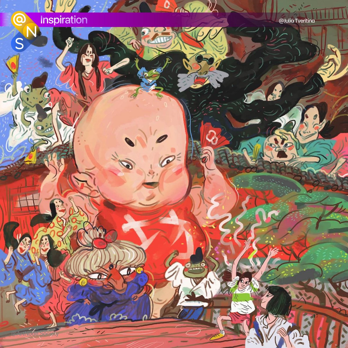 ArtNodeSociety's tweet photo. Julia’s latest masterpiece is full of wonder and nostalgia ✨ How many familiar scenes can you recognize?
#ANS_INSPIRATION #GhibliVibes #JuliaTveritina #DreamyIllustration https://t.co/V7rlozYhli
