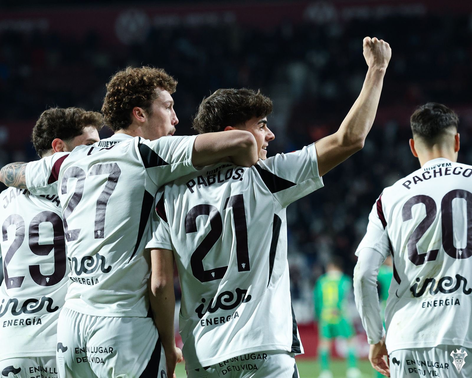 Pablo Saénz celebrando su gol contra el Zaragoza. Fuente: Albacete Balompié.