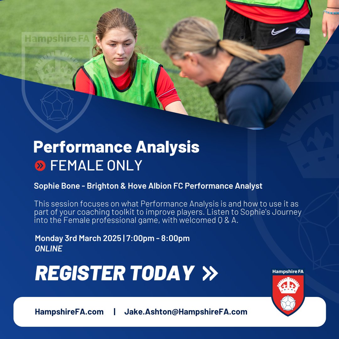 Sign up to our Female-Only Performance Analysis CPD!⚽

Don’t miss this online session with Sophie Bone, Performance Analyst at Brighton &amp; Hove Albion FC! 

🗓️ Mon 3rd March 2025 
🕖 19:00 - 20:00
📍 Online

Register today!👇

bit.ly/42IJhIr
