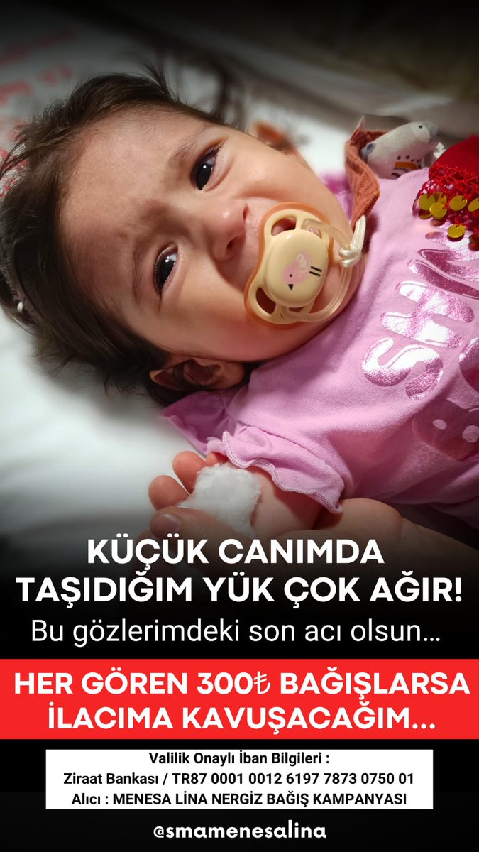 smamenesalina's tweet photo. Gelin hep birlikte bir iyilik yapıp Menesalina'nın hayatına dokunalım

#SmaMenesaLina

#GSvADS  Mertens #Pazartesi  Adana Demirspor #KademeEmekçininHakkıdır 
Murat Sancak Murat mansur yavaş Haber Odak Penaltı https://t.co/5E7LDumygS