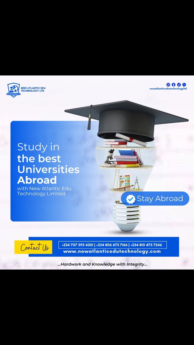 Newatlantic_edu's tweet photo. Welcome to a New Week of Possibilities!
New Atlantic Edu Technology Limited is dedicated to helping you explore new opportunities in international education and career development. Let's make this week amazing! 

#NewWeek 
#StudyAbroad 
#StayAbroad
#University
#CareerGrowth https://t.co/IjSCepWVAm