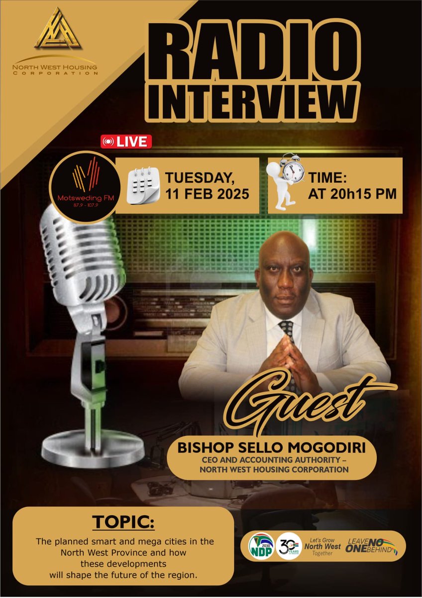 LegaelaBatho's tweet photo. Tune in to Motsweding FM for an exclusive interview and gain insights into the development of Smart and Mega Cities in the North West Province. https://t.co/QIVz0xnLhE